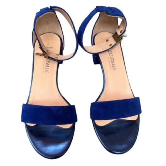 Aquatalia Catty Blue Suede Open Toe Heeled Sandals Size 6.5 Prom Wedding Formal - Picture 2 of 10